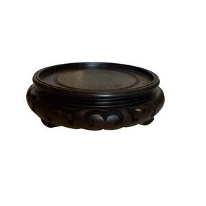 Cloisonne Stand Vintage Asian Carved Wooden Chinese Display Matte Ebony